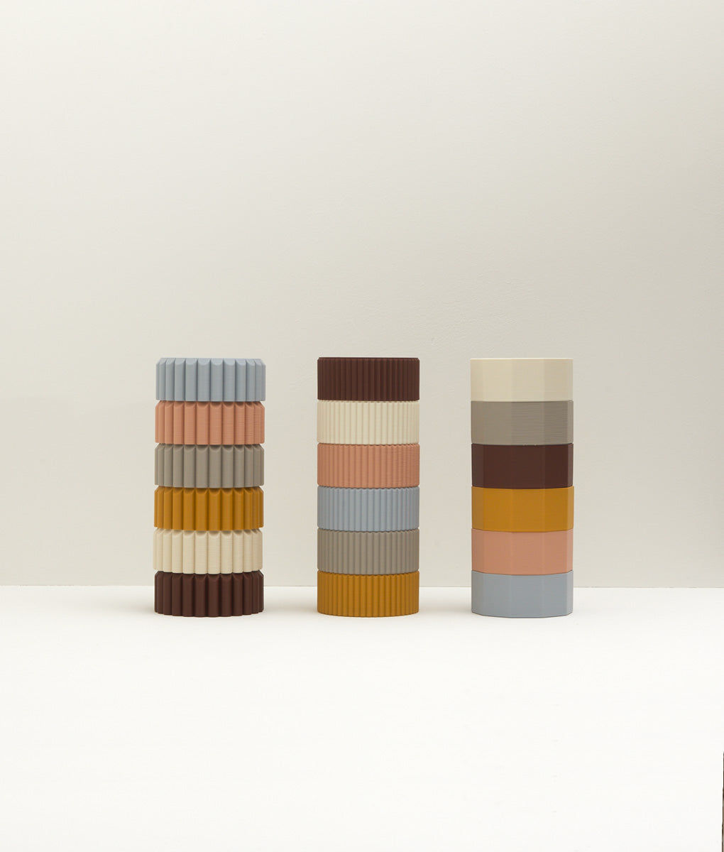 Collection "Colonnade", coloris : bleu glacier, vieux rose, taupe, jaune safran, crème et bordeaux