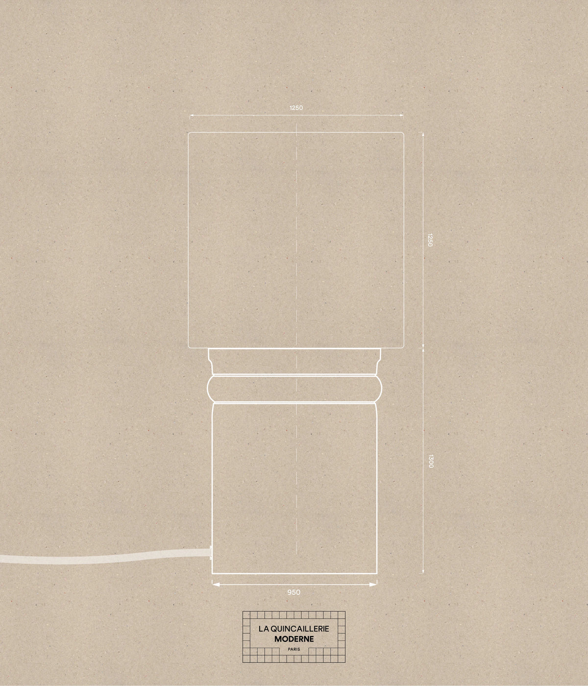 La Quincaillerie moderne - Dessin technique lampe de bureau « Odyssée" en aluminium brossé et verrerie "cube" en opaline.
