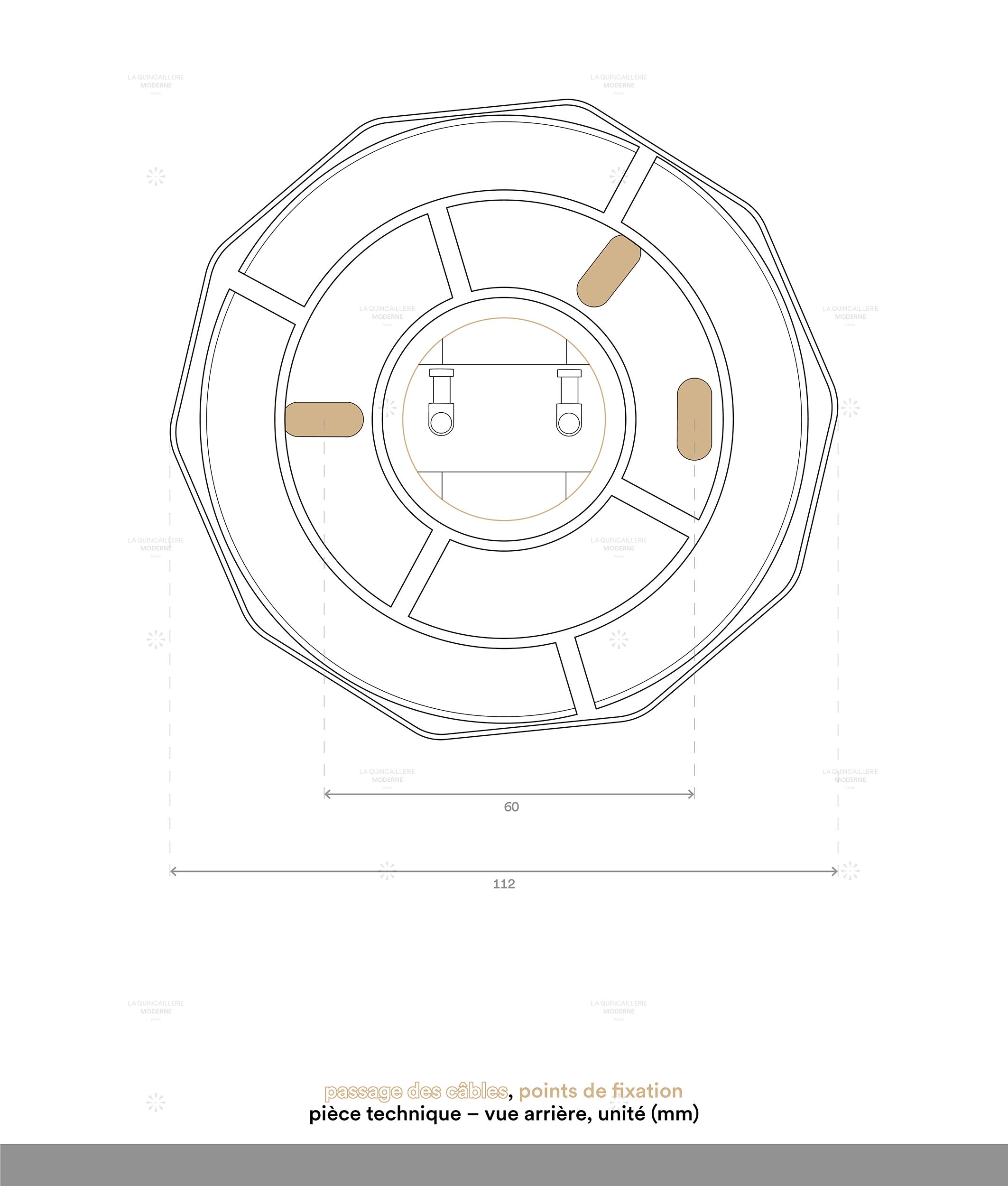 La Quincaillerie moderne - dessin technique socle applique / plafonnier "Colonnade", base à facettes
