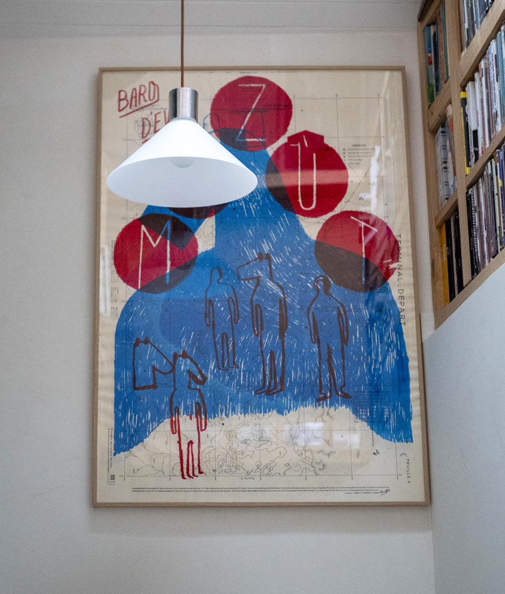 La Quincaillerie moderne - Suspension "Délices", aluminium brossé verrerie opaline satinée crème