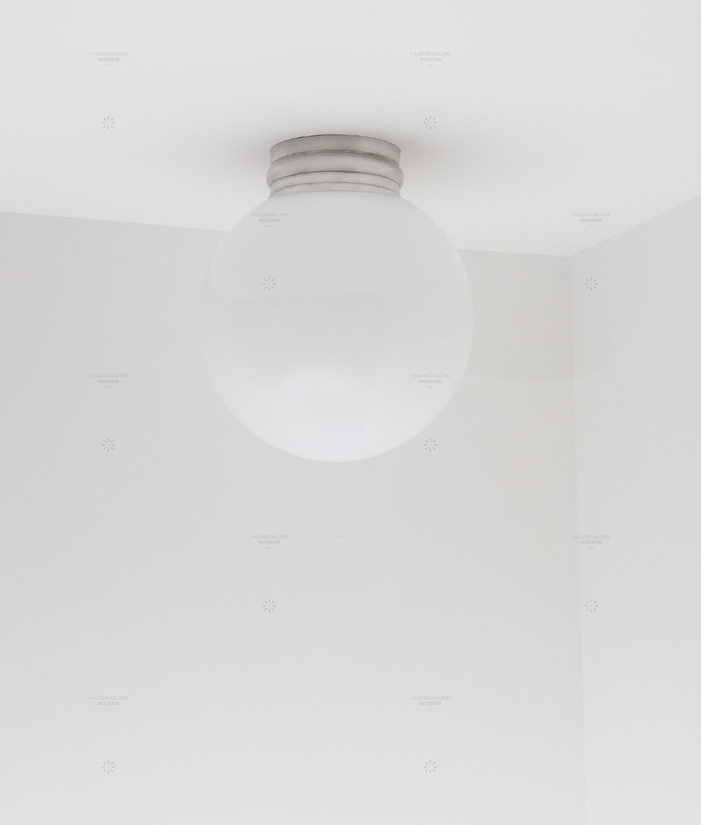 La Quincaillerie moderne - Applique / plafonnier "Odyssée", aluminium brossé, opaline blanche