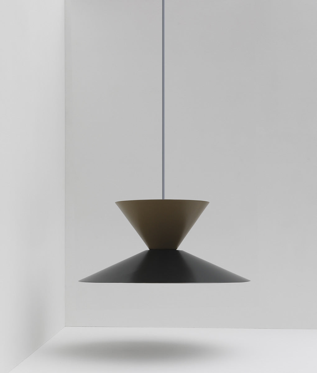 Suspension double "Belle de nuit", brun mordoré et noir, câble gris-bleu - La Quincaillerie moderne