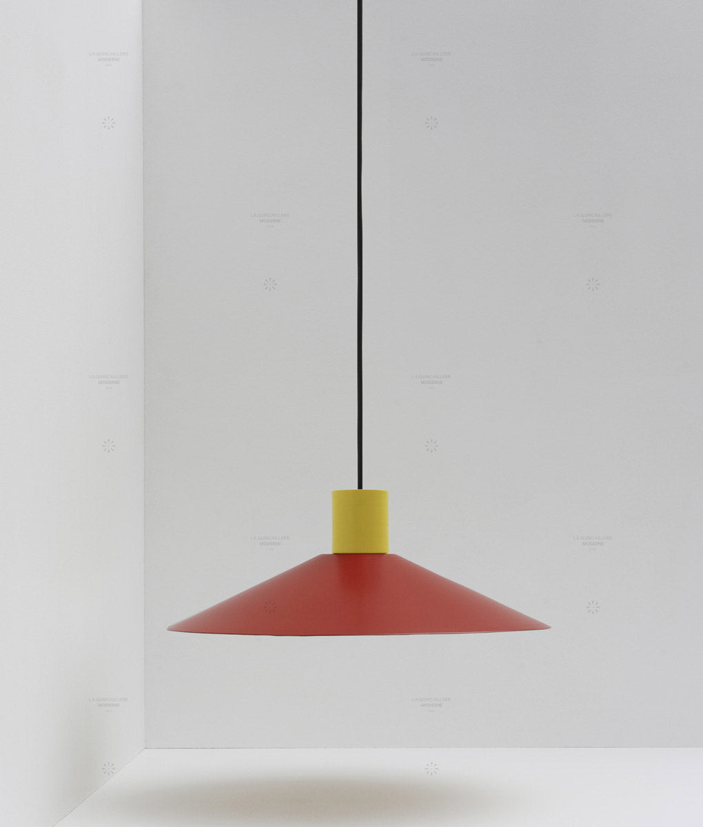 Suspension évasée "Belle de nuit", grand modèle, rouge cardinal et jaune bouton d'or, câble noir - La Quincaillerie moderne