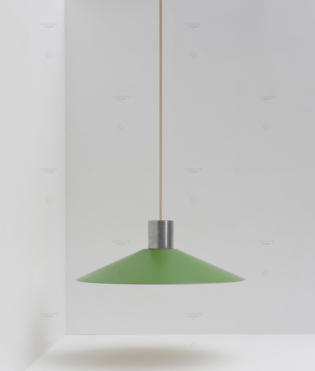 La Quincaillerie moderne - Suspension évasée "Belle de nuit", grand modèle, aluminium brossé et vert champêtre