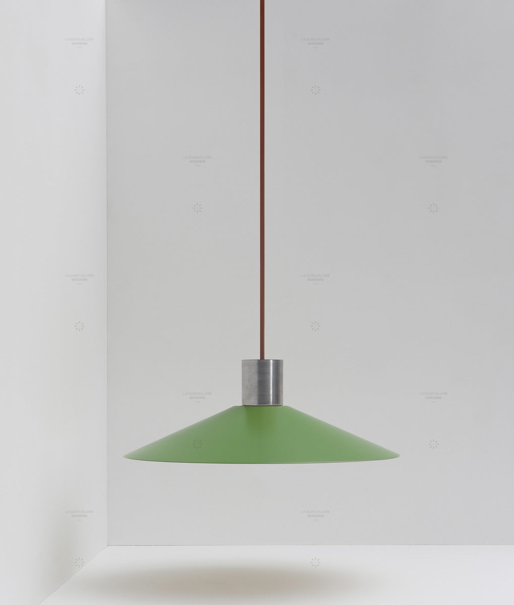 La Quincaillerie moderne - Suspension évasée "Belle de nuit", grand modèle, aluminium brossé et vert champêtre