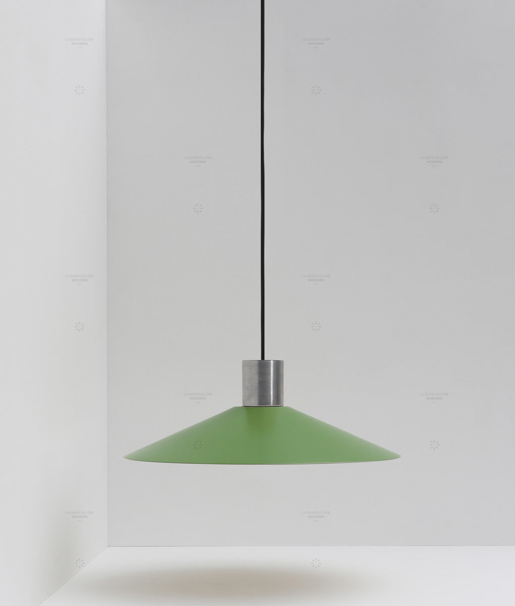 La Quincaillerie moderne - Suspension évasée "Belle de nuit", grand modèle, aluminium brossé et vert champêtre