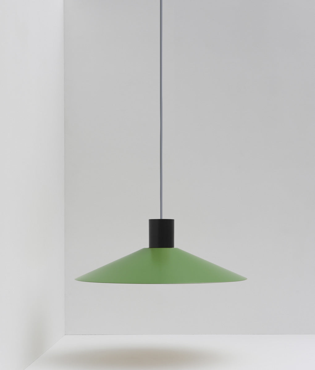Suspension évasée "Belle de nuit", grand modèle, noir et vert champêtre, câble gris-bleu - La Quincaillerie moderne