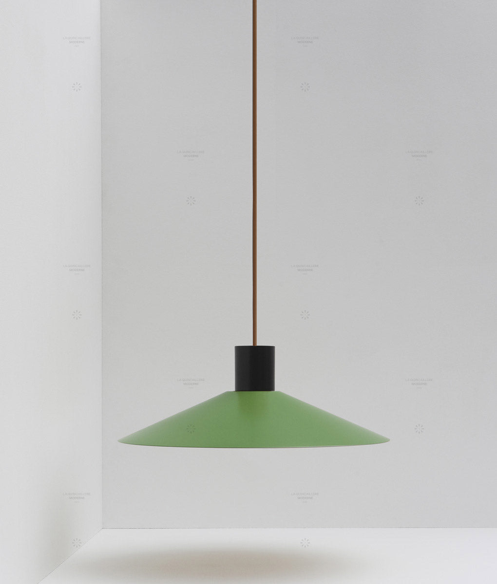 Suspension évasée "Belle de nuit", grand modèle, noir et vert champêtre, câble marron - La Quincaillerie moderne