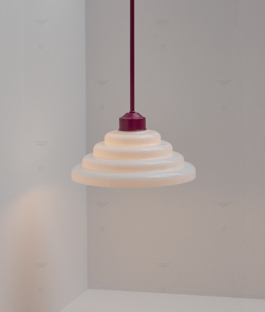 La Quincaillerie moderne - Suspension "Bistro" prune, verrerie opaline satinée