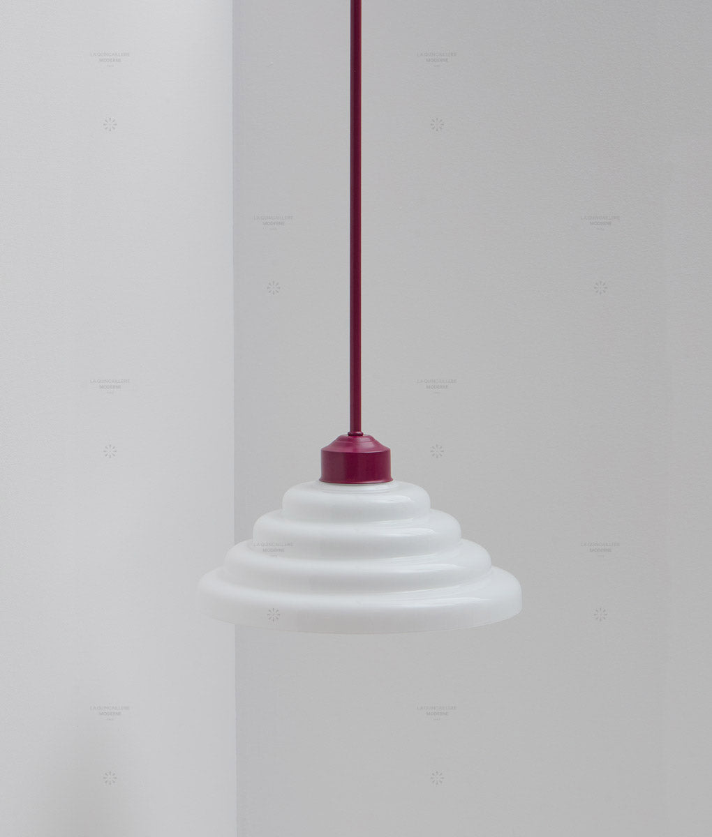 La Quincaillerie moderne - Suspension "Bistro" prune, verrerie opaline satinée