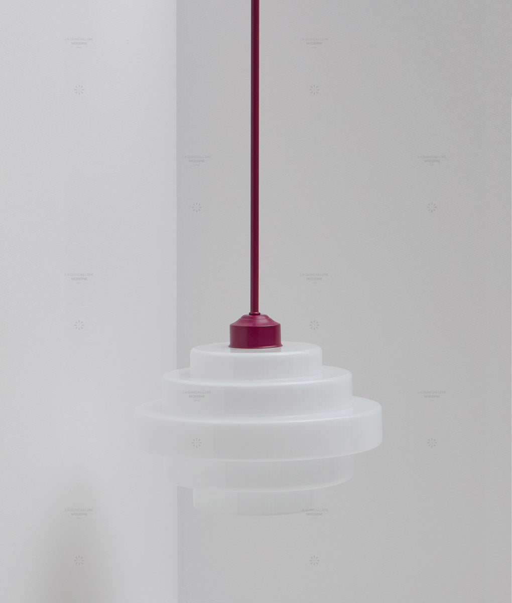 La Quincaillerie moderne - Suspension "Bistro" prune, verrerie opaline satinée