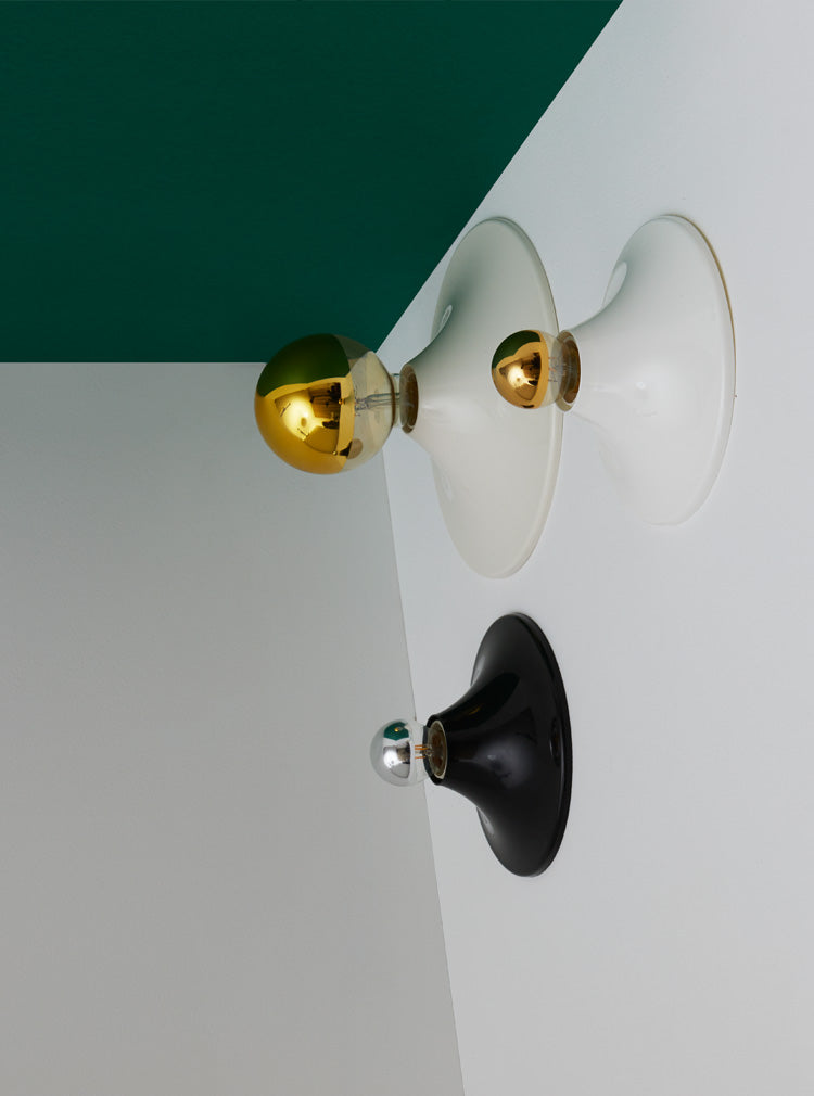 Appliques disque "Punto" blanche avec ampoule à calotte miroir