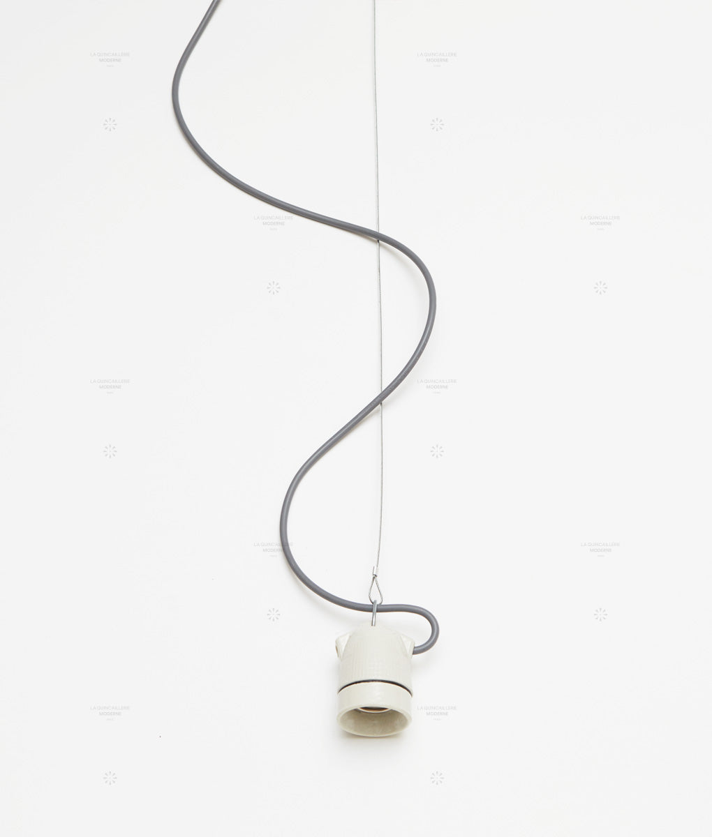 Douille E27, culot standard, avec crochet en porcelaine grège