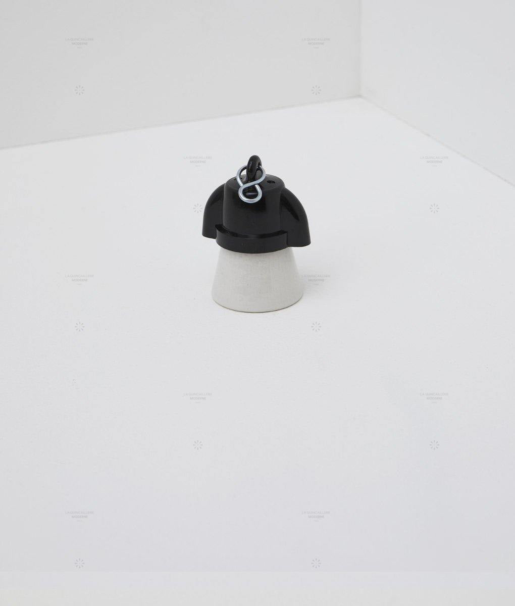 Douille E27 en porcelaine blanche et bakélite noire avec crochet