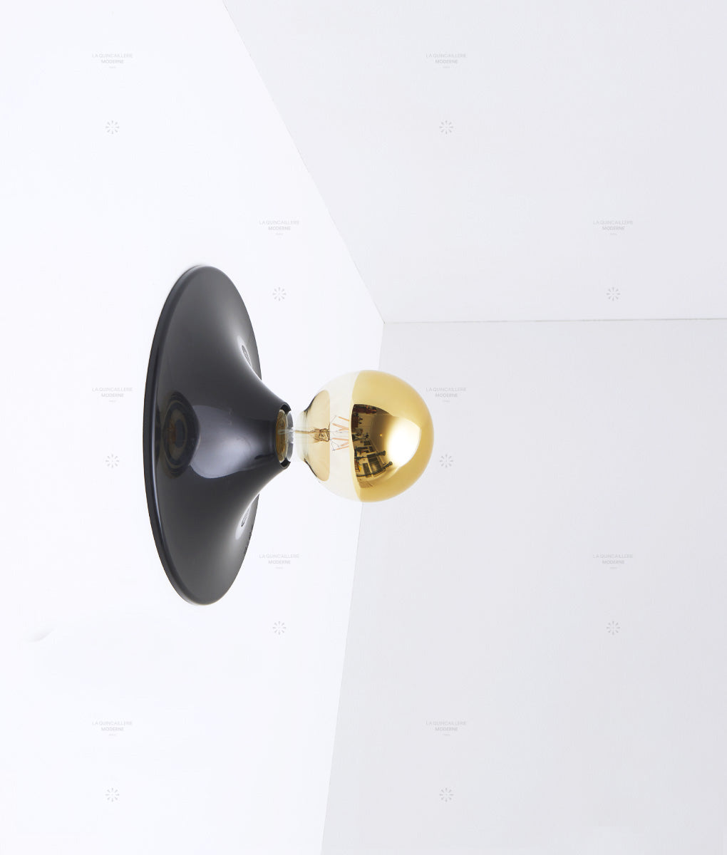Porte-ampoule disque noir, grand modèle, avec grande ampoule led miroir