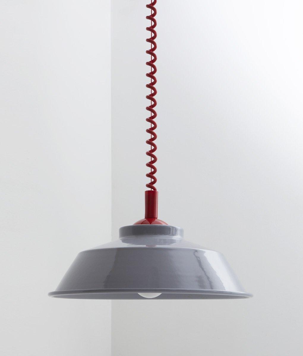 Suspension monte et baisse "Après-midi", câble rouge coquelicot, abat-jour en métal émaillé