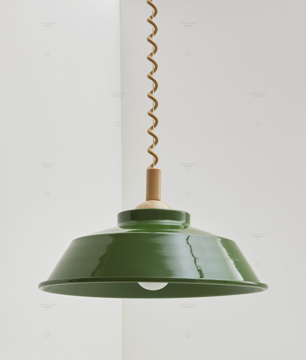 Suspension monte et baisse "Après-midi", câble beige, abat-jour en métal émaillé