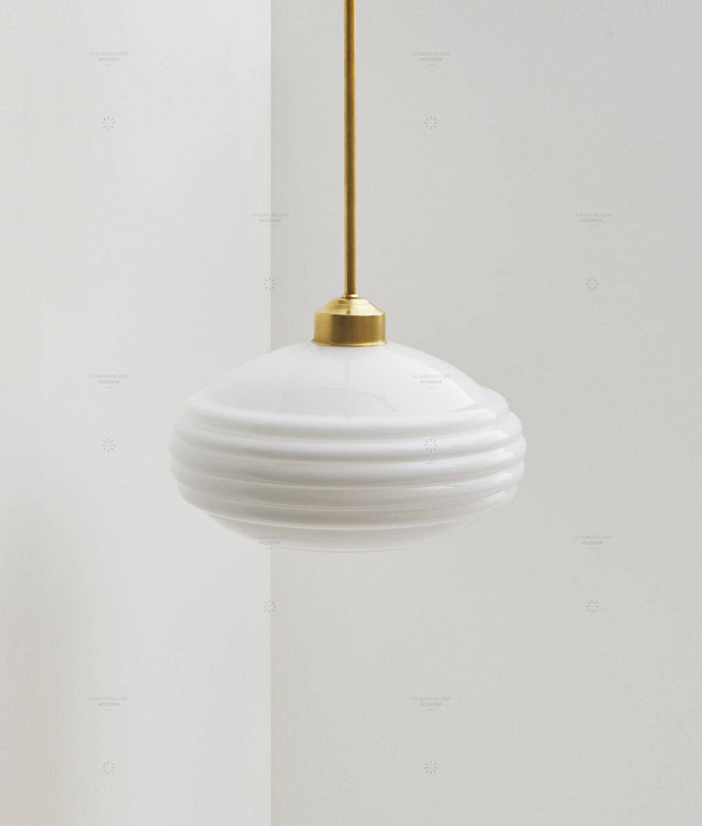 Suspension "Bistro" laiton, verrerie "anneaux II" satinée, modèle court