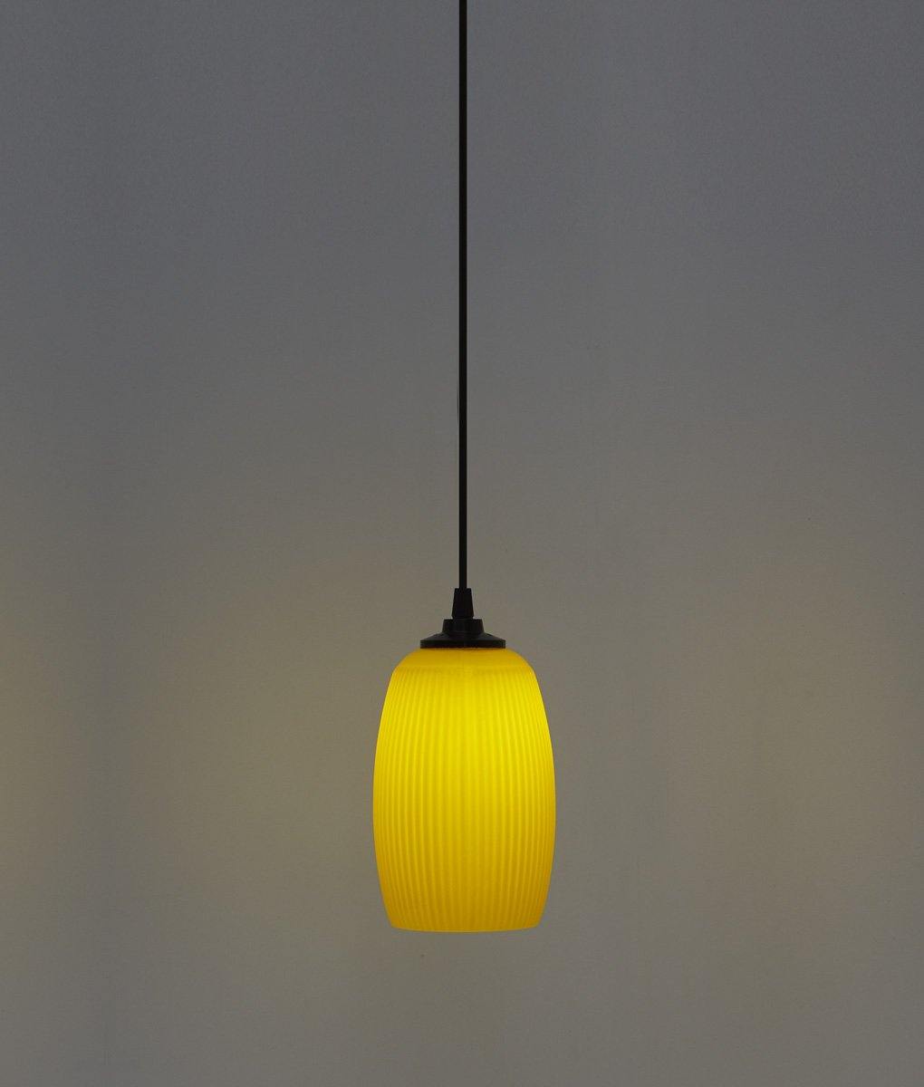 Suspension "Plissé" longue en opaline jaune