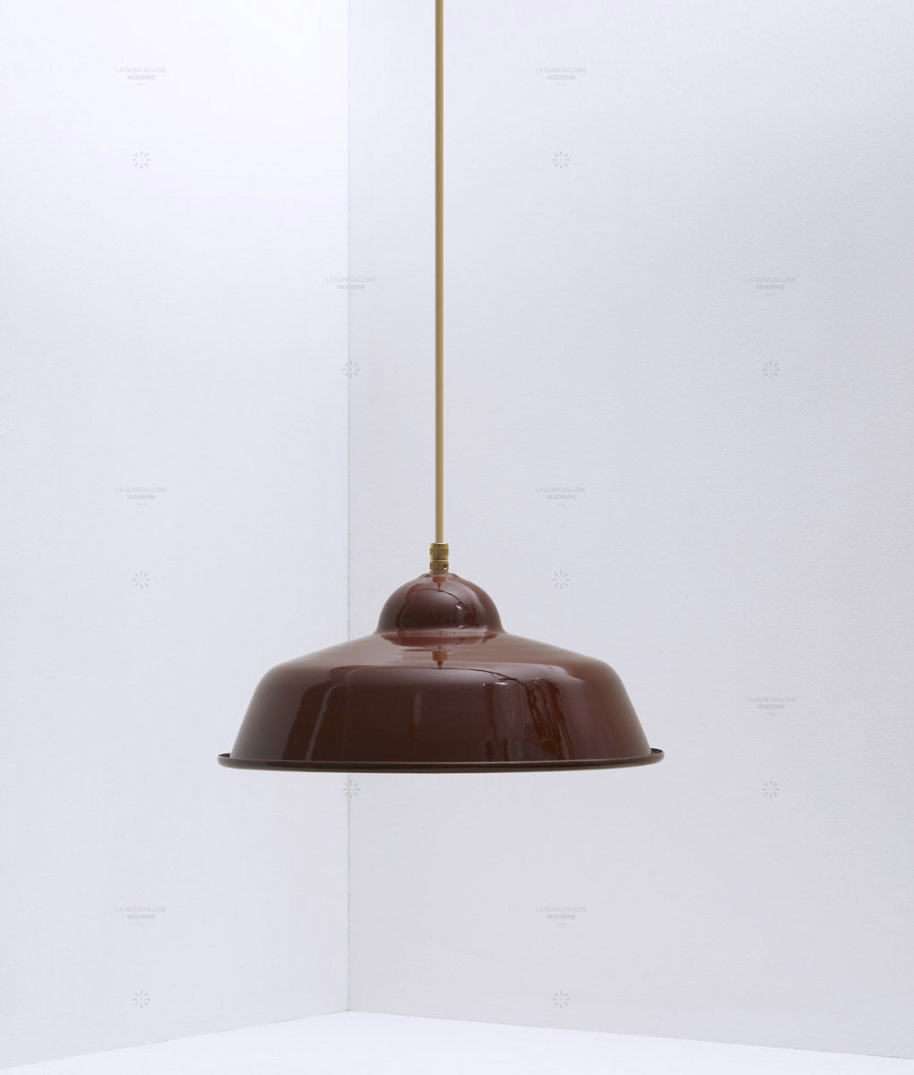Suspension "Rétro", modèle II, abat-jour marron en métal émaillé