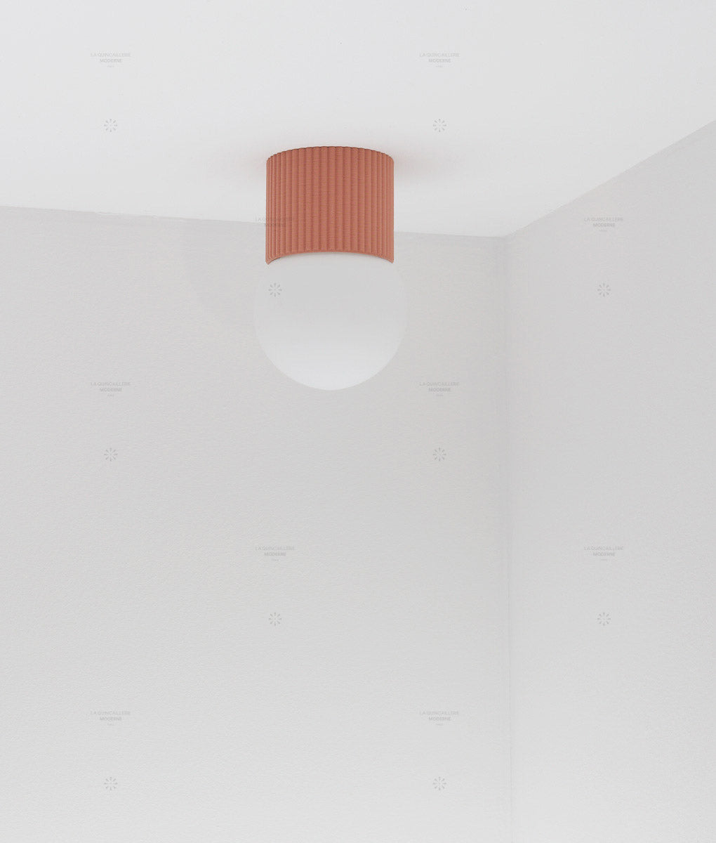 Applique double "Colonnade", base à fines cannelures, globe en opaline mate, très petit modèle - ø 12,5 cm