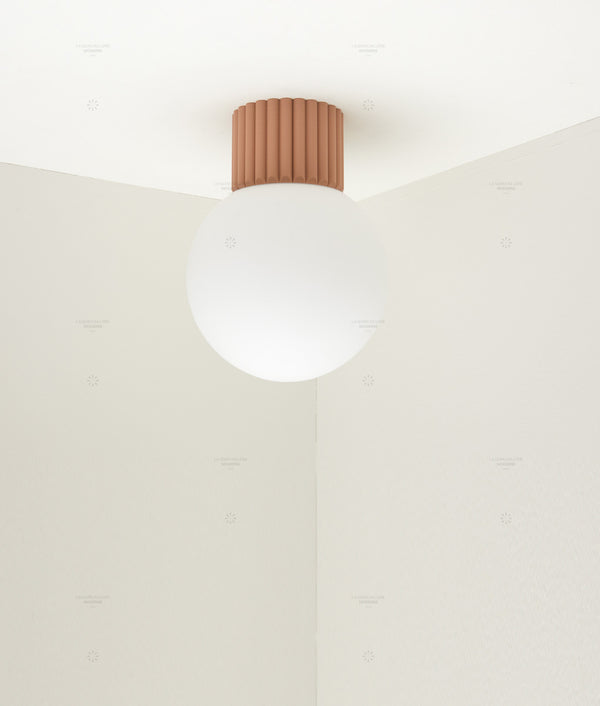 Applique double "Colonnade", base à larges cannelures, verrerie boule mate, grand modèle, vieux rose