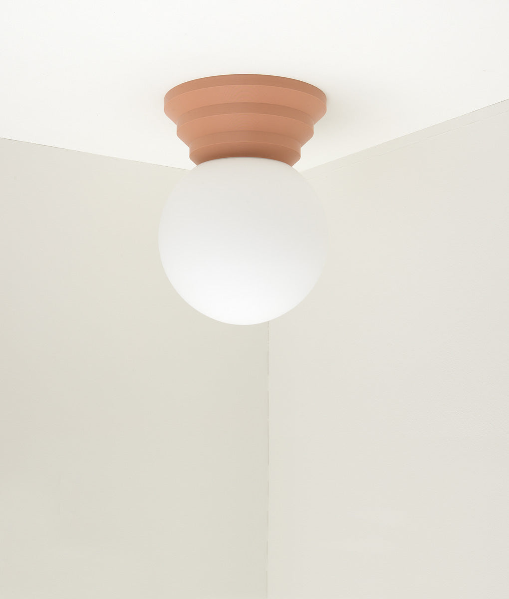 Applique "Colonnade", base pyramide, verrerie boule mate, grand modèle, vieux rose