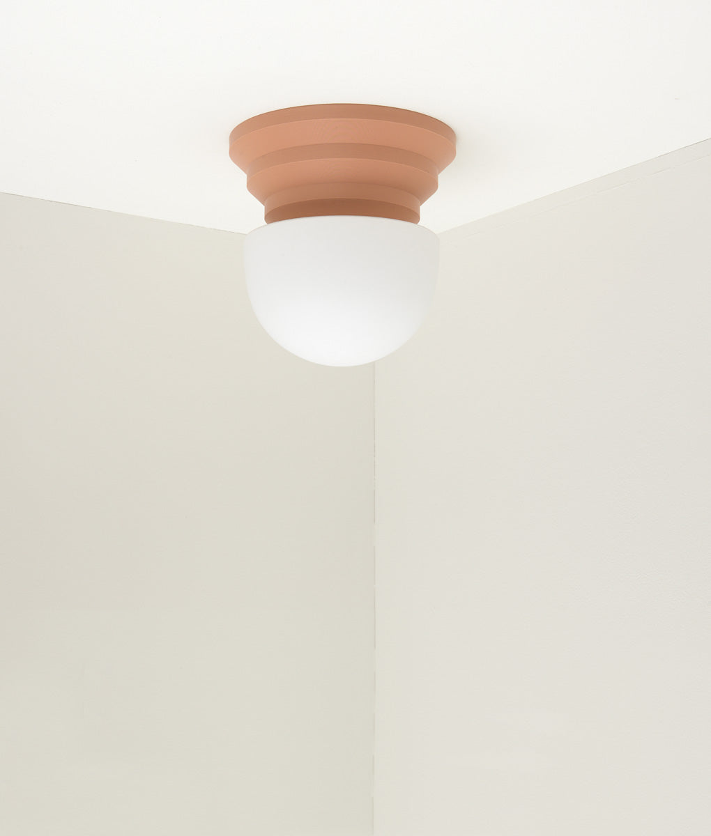 Applique "Colonnade", base pyramide, verrerie "champignon" mate, vieux rose