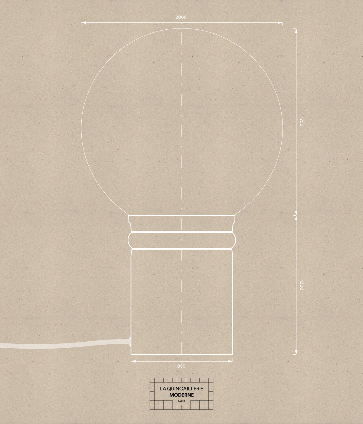 La Quincaillerie moderne - Dessin technique lampe de bureau « Odyssée" en aluminium brossé et grand globe en opaline. 