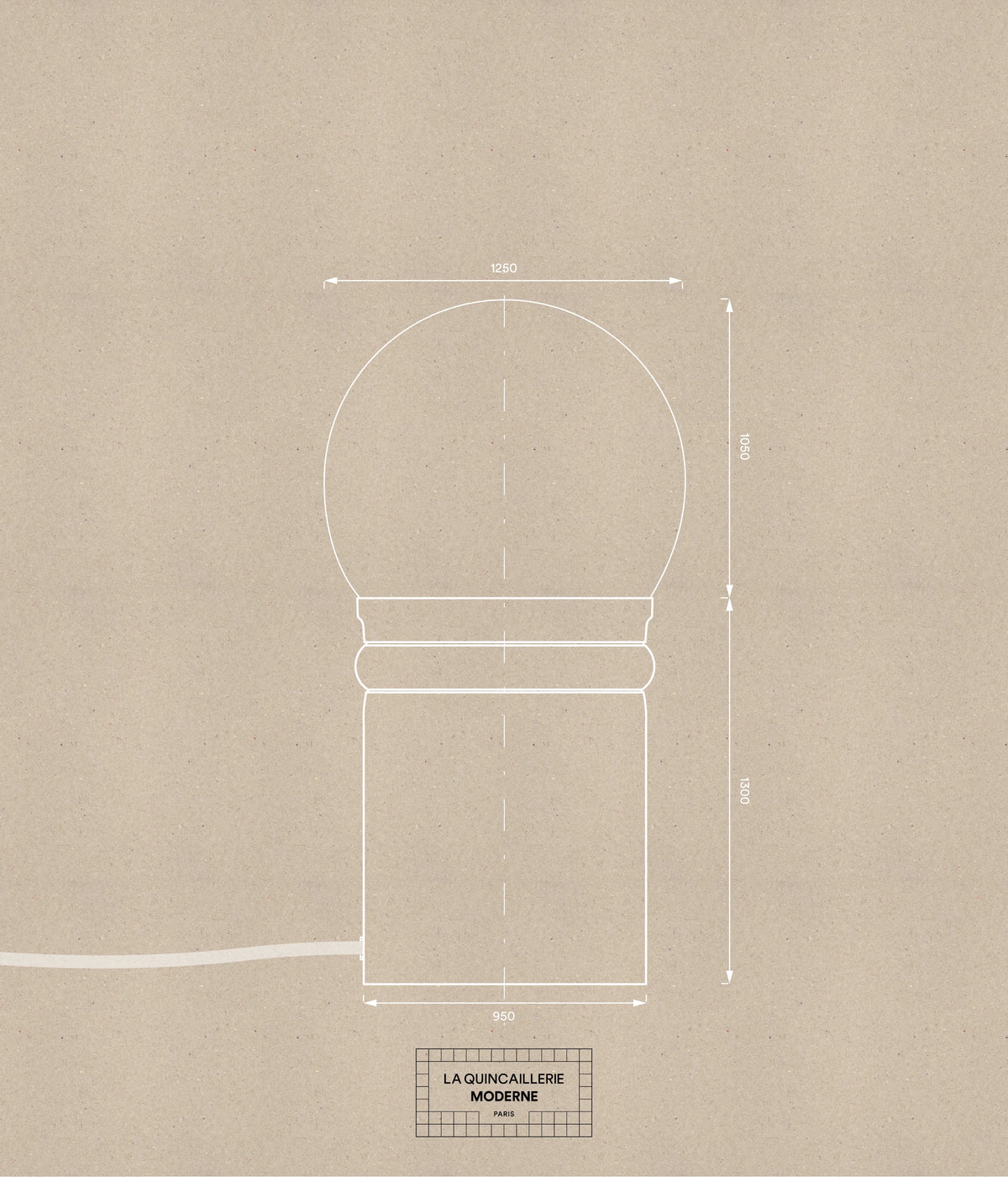 La Quincaillerie moderne - Dessin technique lampe de bureau « Odyssée" en aluminium brossé et très petit globe en opaline. 