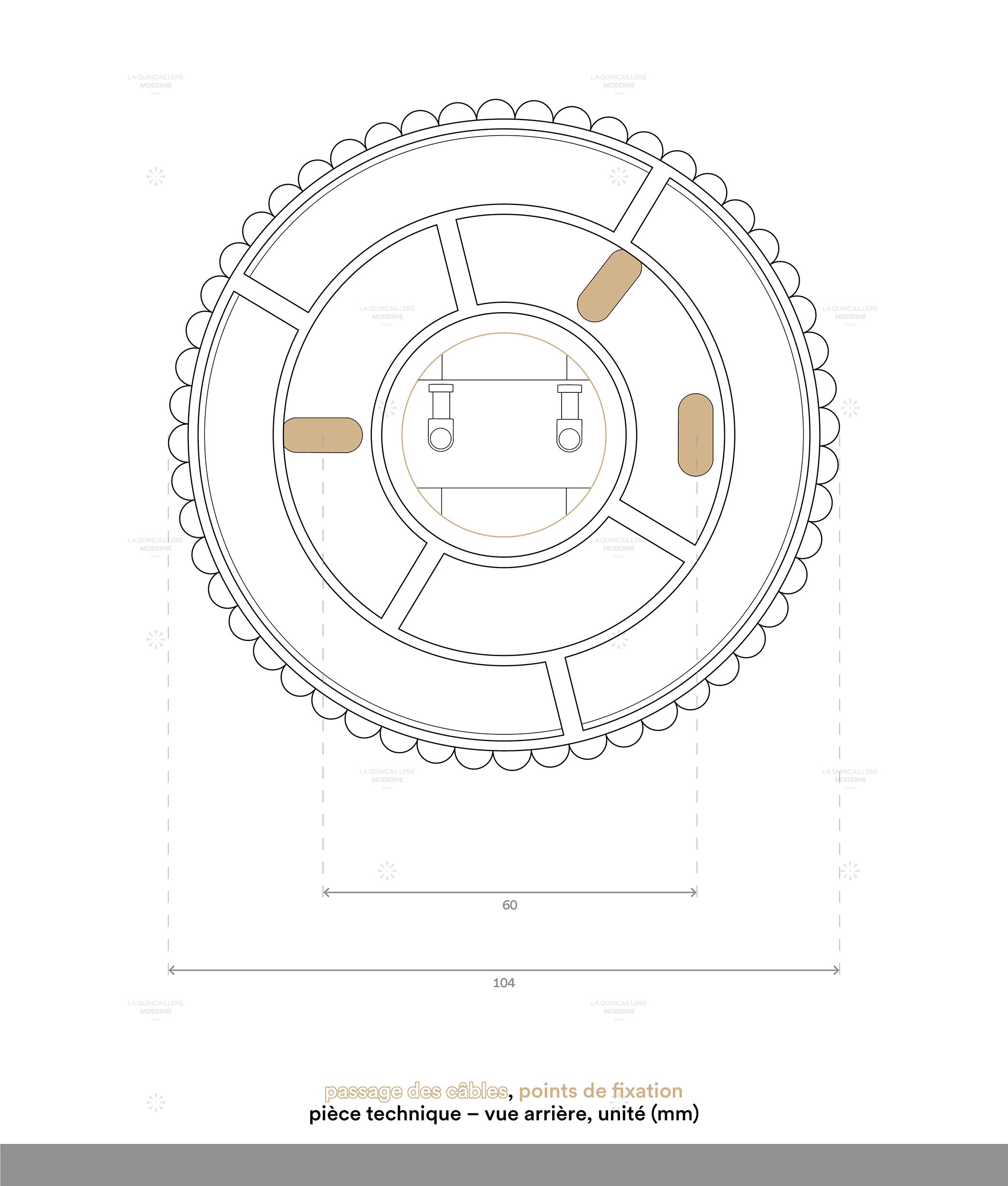 La Quincaillerie moderne - dessin technique socle applique / plafonnier "Colonnade", base à fines cannelures