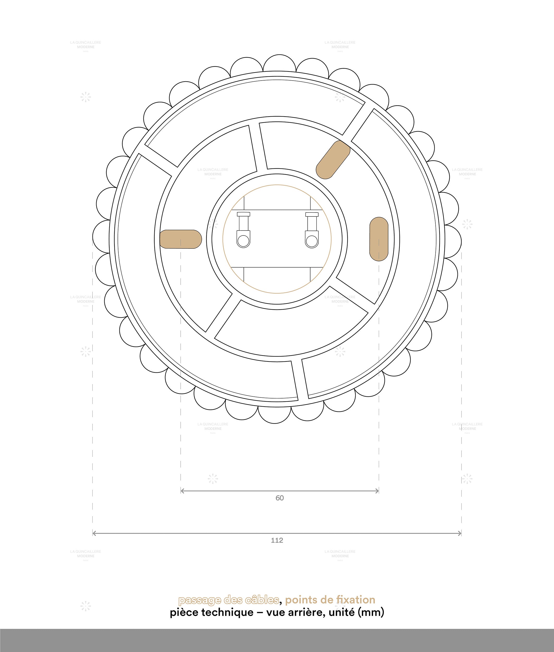 La Quincaillerie moderne - dessin technique socle applique / plafonnier "Colonnade", base à larges cannelures