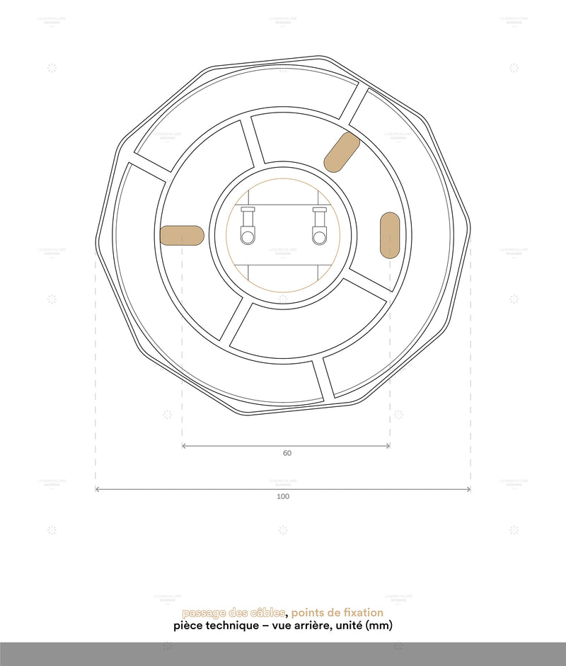 La Quincaillerie moderne - dessin technique socle applique / plafonnier "Colonnade", base à facettes