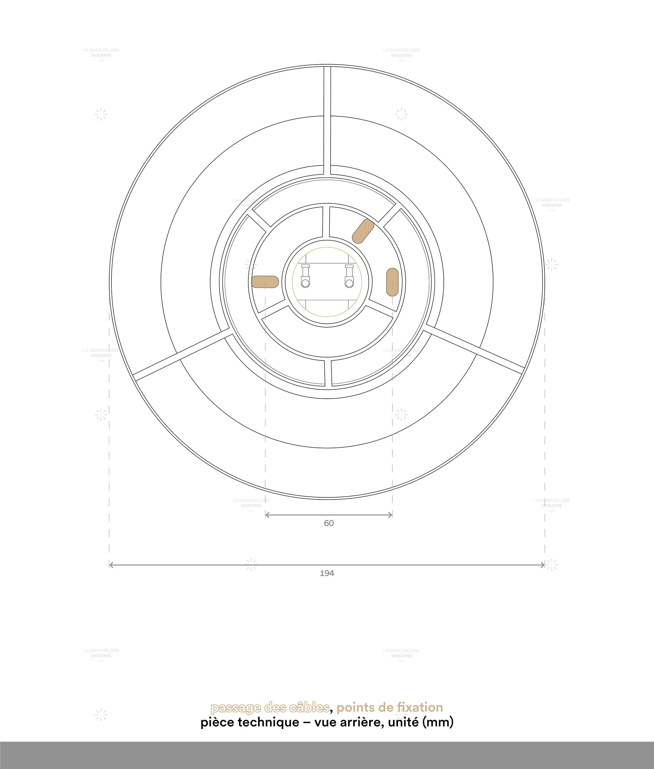 La Quincaillerie moderne - dessin technique socle applique / plafonnier "Colonnade", base pyramide