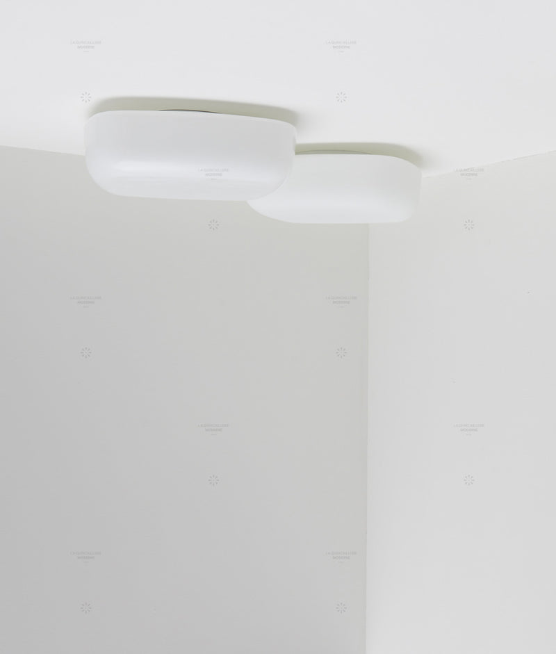 Applique / plafonnier "Circulations", carré, grand modèle, opaline satinée