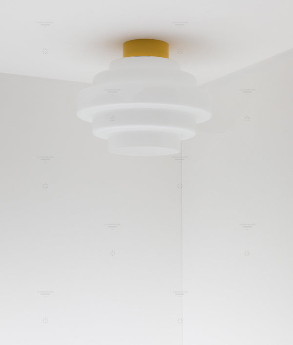 La Quincaillerie moderne - Plafonnier "En cascade", jaune tournesol opaline blanche