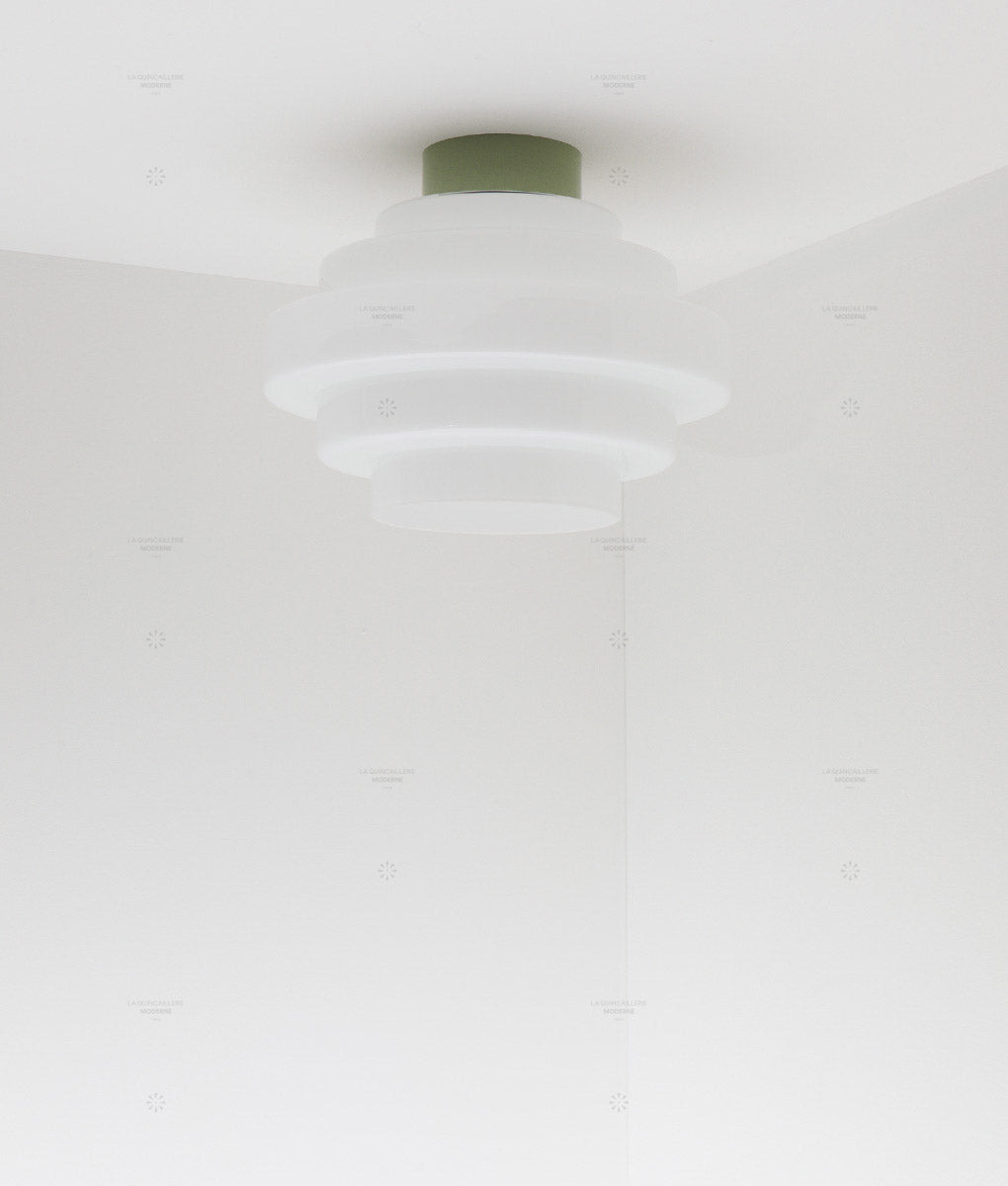 La Quincaillerie moderne - Plafonnier "En cascade", vert sauge opaline blanche