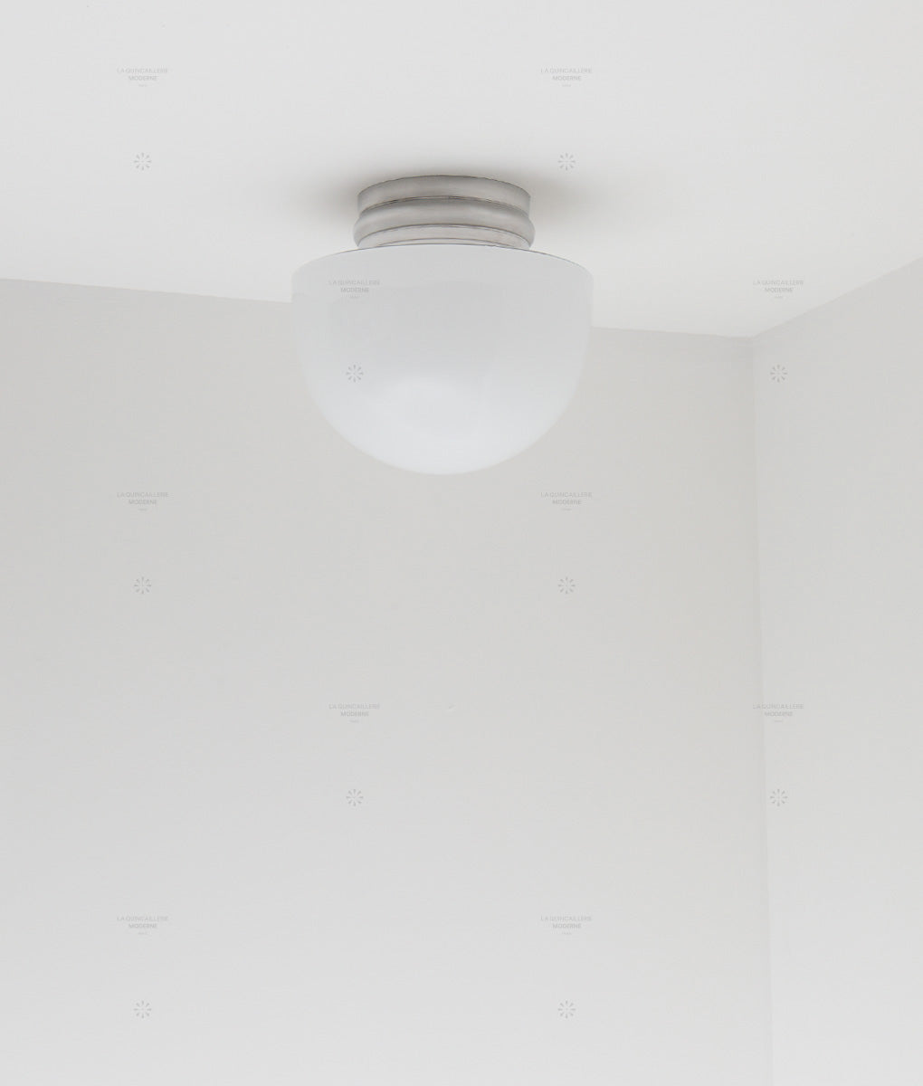 La Quincaillerie moderne - Applique / plafonnier "Odyssée", aluminium brossé, opaline blanche