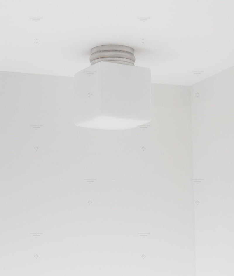 La Quincaillerie moderne - Applique / plafonnier "Odyssee", aluminium brossé, opaline blanche