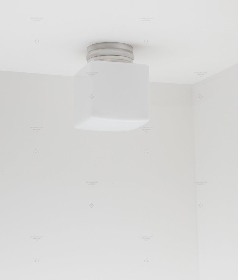 La Quincaillerie moderne - Applique / plafonnier "Odyssee", aluminium brossé, opaline blanche