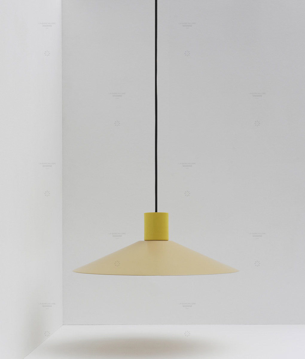 Suspension évasée "Belle de nuit", grand modèle, beige et jaune bouton d'or, câble noir - La Quincaillerie moderne