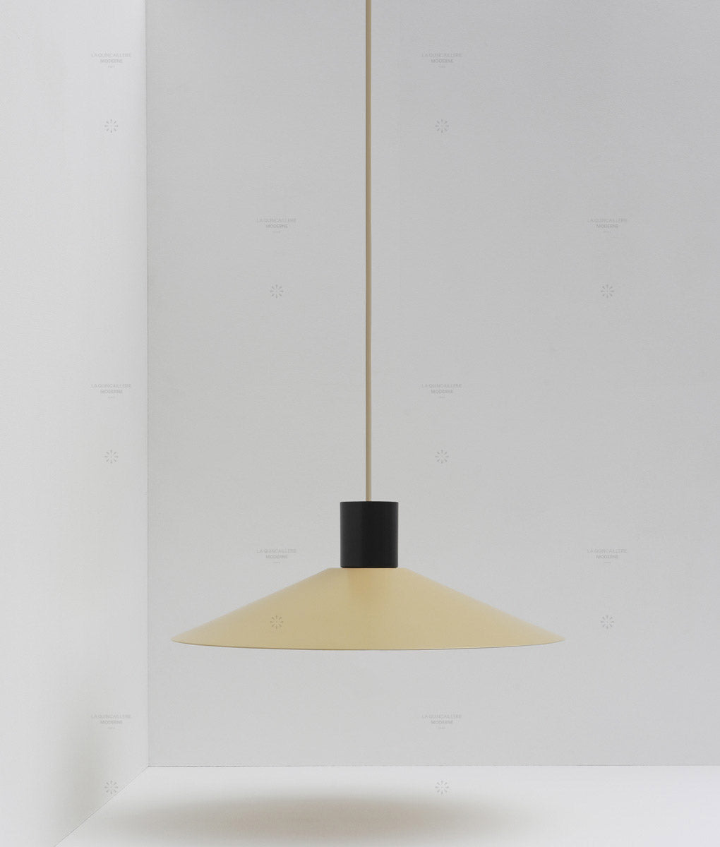 Suspension évasée "Belle de nuit", grand modèle, beige et noir, câble crème - La Quincaillerie moderne