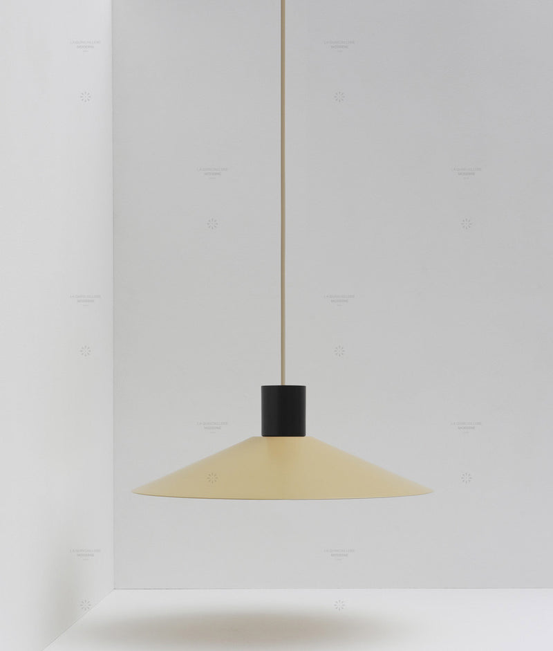 Suspension évasée "Belle de nuit", grand modèle, beige et noir, câble crème - La Quincaillerie moderne