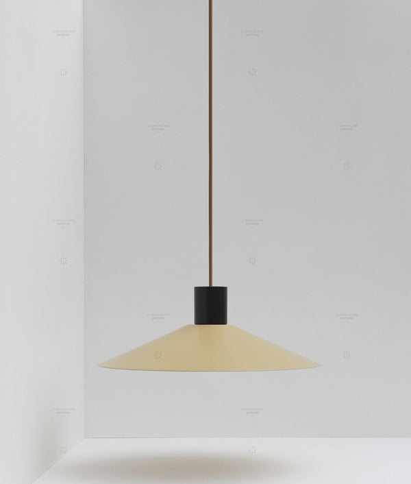 Suspension évasée "Belle de nuit", grand modèle, beige et noir, câble marron - La Quincaillerie moderne