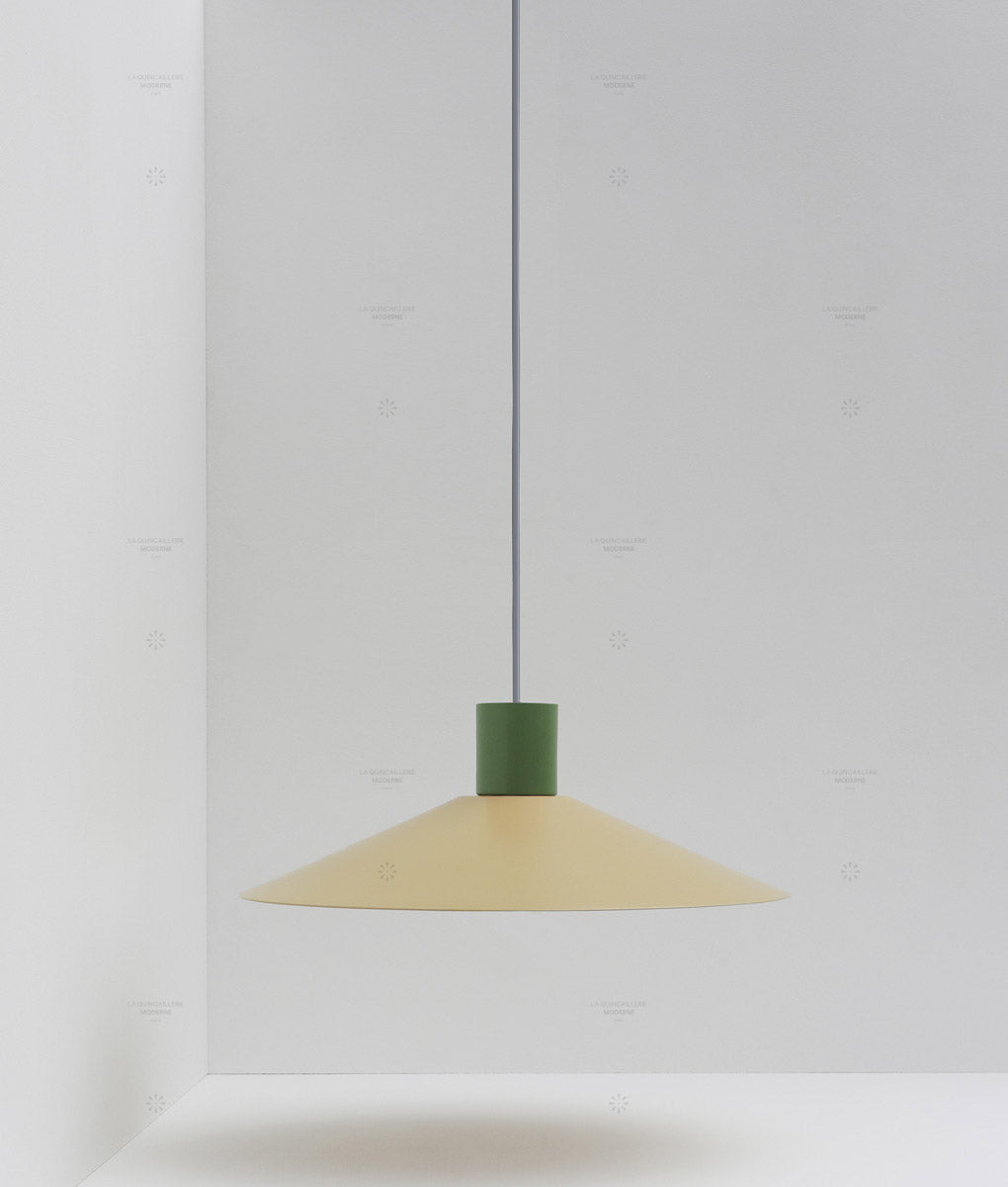 Suspension évasée "Belle de nuit", grand modèle, beige et vert champêtre, câble gris-bleu - La Quincaillerie moderne