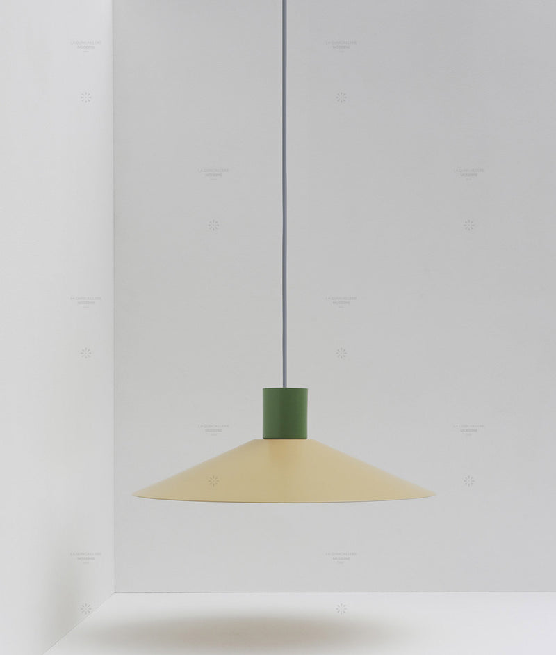 Suspension évasée "Belle de nuit", grand modèle, beige et vert champêtre, câble gris-bleu - La Quincaillerie moderne