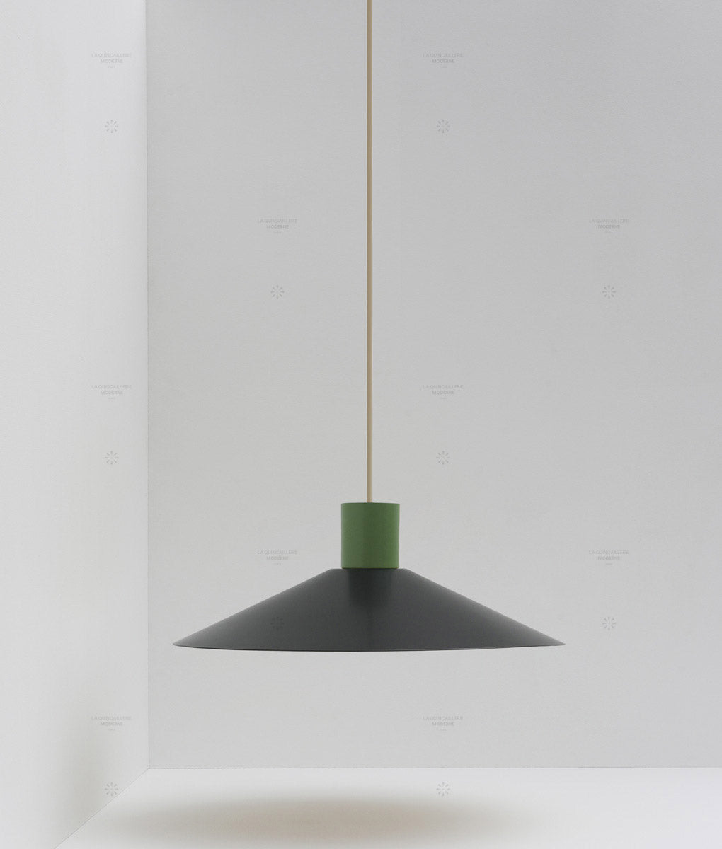 Suspension évasée "Belle de nuit", grand modèle, noir et vert champêtre, câble crème - La Quincaillerie moderne