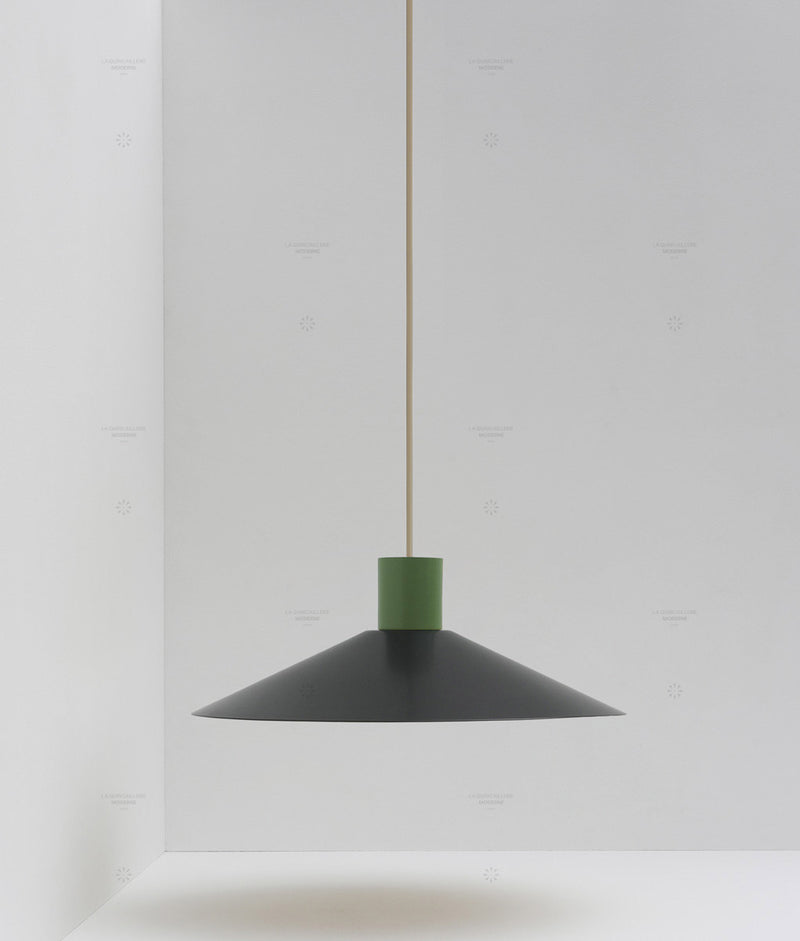 Suspension évasée "Belle de nuit", grand modèle, noir et vert champêtre, câble crème - La Quincaillerie moderne