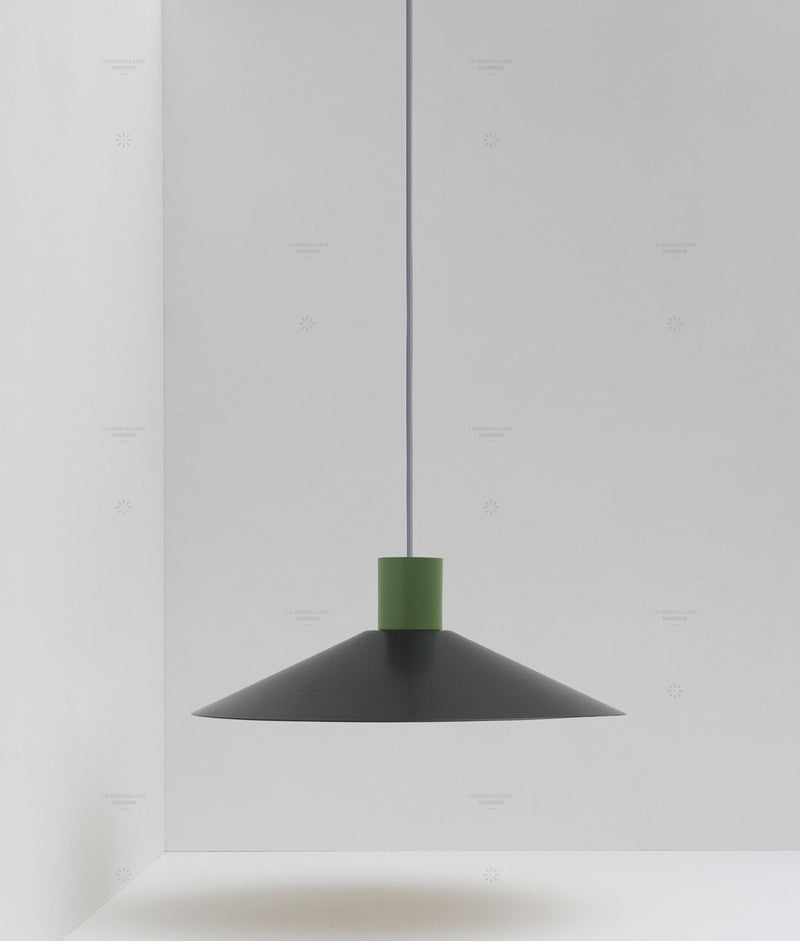 Suspension évasée "Belle de nuit", grand modèle, noir et vert champêtre, câble gris-bleu - La Quincaillerie moderne