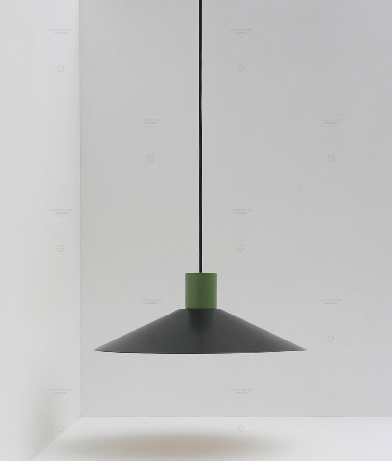 Suspension évasée "Belle de nuit", grand modèle, noir et vert champêtre, câble noir - La Quincaillerie moderne